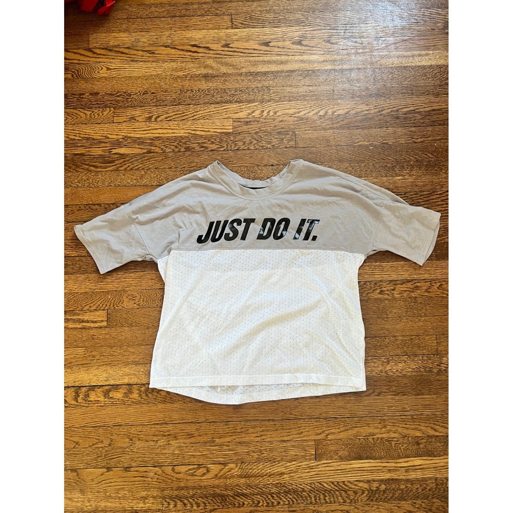 Nike Running Dri-FIT Just Do It Long Crop Top Grey White XS Short Sleeve Shirt